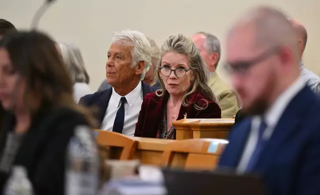 Melissa Gilbert, wife of director and actor Timothy Busfield, attends his hearing in the Second District Judicial Court at the Bernalillo County Courthouse Tuesday, Jan. 20, 2026, in Albuquerque, N.M. Prosecutors have charged Busfield with two counts of criminal sexual contact of a minor and one count of child abuse. (Sam Wasson/Pool Photo via AP)