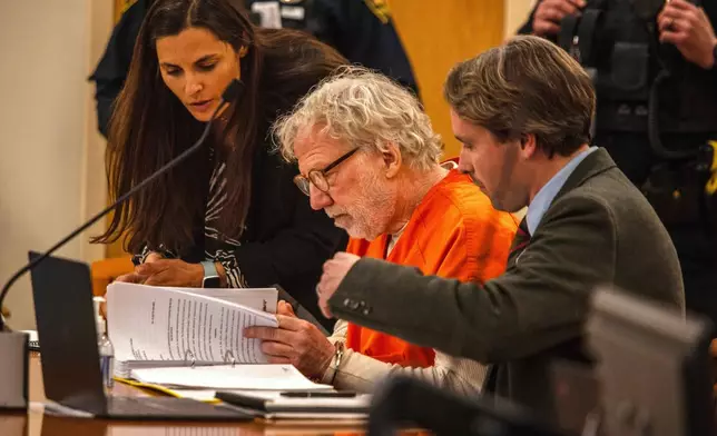 Director and actor Timothy Busfield reviews documents before the start of his hearing in the Second District Judicial Court at the Bernalillo County Courthouse Tuesday, Jan. 20, 2026, in Albuquerque, N.M. (AJ Skuy for Fox News Digital Pool Photo via AP)