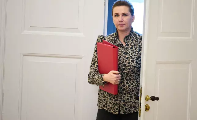 Danish Prime Minister Mette Frederiksen after a meeting in the Foreign Policy Committee at Christiansborg in Copenhagen, Denmark, Tuesday, Jan. 20, 2026./ (Thomas Traasdahl/Ritzau Scanpix via AP)