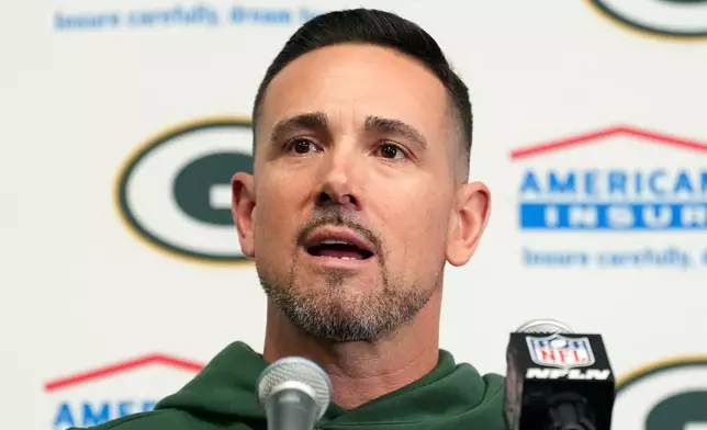 Green Bay Packers head coach Matt LaFleur answers a question during a news conference after an NFL football game against the Minnesota Vikings, Sunday, Jan. 4, 2026, in Minneapolis. (AP Photo/Ross D. Franklin)