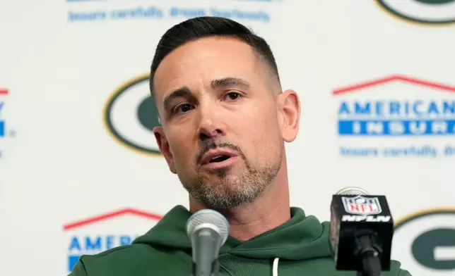 Green Bay Packers head coach Matt LaFleur answers a question during a news conference after an NFL football game against the Minnesota Vikings, Sunday, Jan. 4, 2026, in Minneapolis. (AP Photo/Ross D. Franklin)