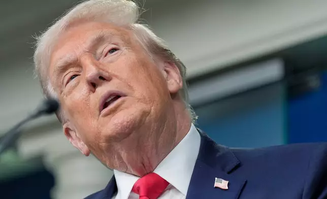 President Donald Trump speaks in the James Brady Press Briefing Room at the White House, Tuesday, Jan. 20, 2026, in Washington. (AP Photo/Alex Brandon)