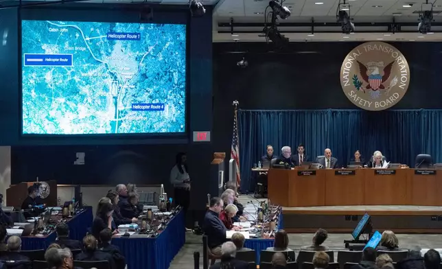 National Transportation Safety Board (NTSB) Chairwoman Jennifer Homendy presides over the NTSB fact-finding hearing on the DCA midair collision accident, at the National Transportation and Safety Board boardroom in Washington, Tuesday, Jan. 27, 2026. (AP Photo/Jose Luis Magana)