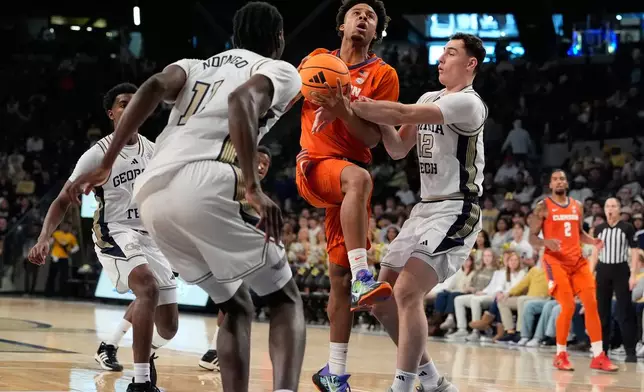 during the second half of an NCAA college basketball game against , Saturday, Jan. 24, 2026, in Atlanta. (AP Photo/Brynn Anderson)