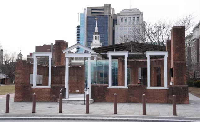 Shown is the President's House Site where explanatory panels that were part of an exhibit on slavery were removed, in Philadelphia, Friday, Jan. 23, 2026. (AP Photo/Matt Rourke)