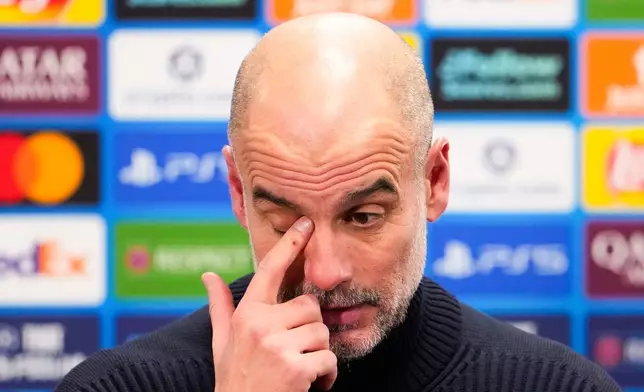 Manchester City coach Pep Guardiola attends a press conference after the Champions League soccer match between Bodo/Glimt and Manchester City in Bodo, Norway, Tuesday, Jan. 20, 2026. (Fredrik Varfjell/NTB via AP)