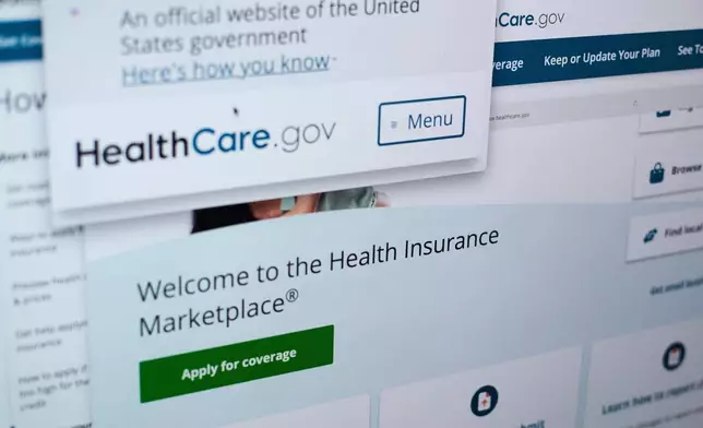 FILE - Pages from the U.S. Affordable Care Act health insurance website healthcare.gov are seen on a computer screen in New York, Aug. 19, 2025. (AP Photo/Patrick Sison, File)