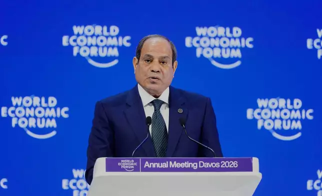 President of Egypt Abdel Fattah El-Sisi speaks during the Annual Meeting of the World Economic Forum in Davos, Switzerland, Wednesday, Jan. 21, 2026. (AP Photo/Markus Schreiber)