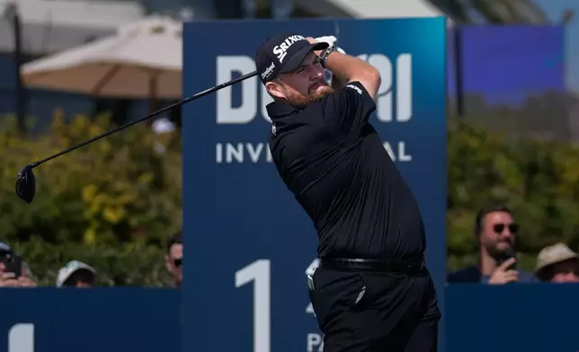 Shane Lowry of Ireland hits off the first tee during the final round of Dubai Invitational golf tournament in Dubai, United Arab Emirates, Sunday, Jan. 18, 2026. (AP Photo/Altaf Qadri)