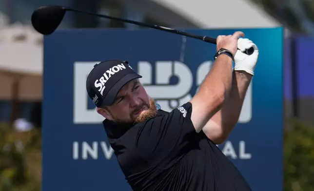 Shane Lowry of Ireland hits off the first tee during the final round of Dubai Invitational golf tournament in Dubai, United Arab Emirates, Sunday, Jan. 18, 2026. (AP Photo/Altaf Qadri)