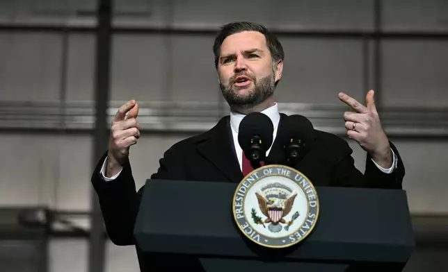 Vice President JD Vance speaks at an industrial shipping facility on the administration's economic agenda and impacts on the Midwest in Toledo, Ohio, on Thursday, Jan. 22, 2026. (Jim Watson/Pool Photo via AP)