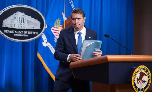 Deputy Attorney General Todd Blanche meets with reporters as the Justice Department says it's releasing 3 million pages of documents in the latest Jeffrey Epstein disclosure, along with 2,000 videos and 180,000 images, in Washington, Friday, Jan. 30, 2026. (AP Photo/J. Scott Applewhite)