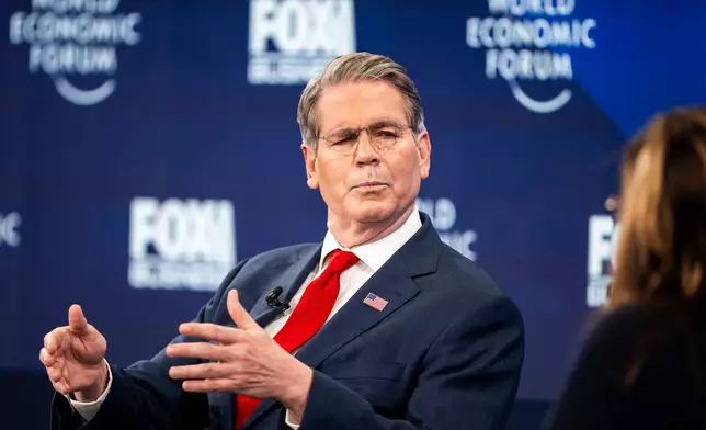 U.S. Treasury Secretary Scott Bessent attends the 56th annual meeting of the World Economic Forum, WEF, in Davos, Switzerland, Tuesday, January 20, 2026. (Gian Ehrenzeller/Keystone via AP)