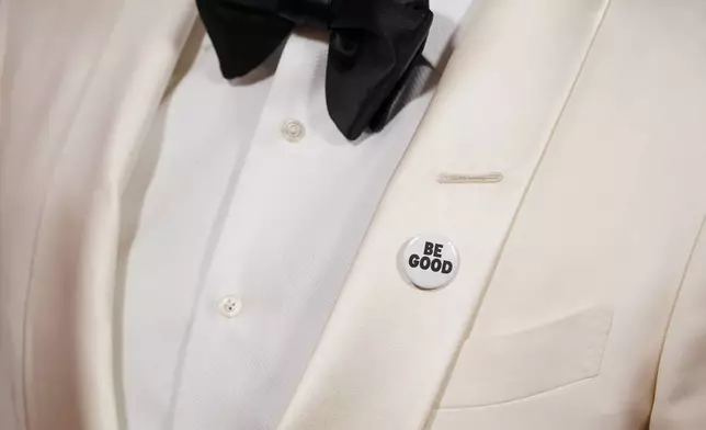 Mark Ruffalo, wearing a "Be Good" pin, arrives at the 83rd Golden Globes on Sunday, Jan. 11, 2026, at the Beverly Hilton in Beverly Hills, Calif. (Photo by Jordan Strauss/Invision/AP)