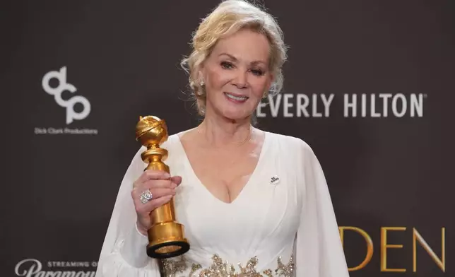 Jean Smart poses in the press room with the award for best performance by a female actor in a television series – musical or comedy for "Hacks" during the 83rd Golden Globes on Sunday, Jan. 11, 2026, at the Beverly Hilton in Beverly Hills, Calif. (AP Photo/Chris Pizzello)