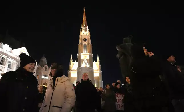 People attend a protest led by university students against corruption, in Novi Sad, Serbia, Saturday, Jan. 17, 2026. (AP Photo/Darko Vojinovic)