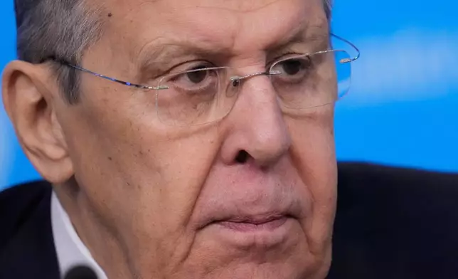 Russian Foreign Minister Sergey Lavrov speaks during his annual news conference in Moscow, on Tuesday, Jan. 20, 2026. (AP Photo/Pavel Bednyakov)