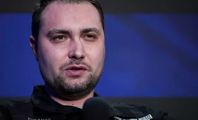 FILE - Ukraine's military intelligence chief Maj. Gen. Kyrylo Budanov speaks during press conference in Kyiv, Ukraine, Feb. 23, 2025. (AP Photo/Evgeniy Maloletka, File)