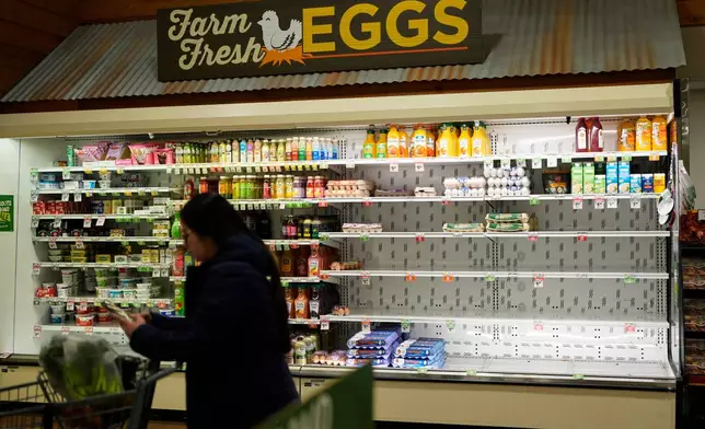 A shopper buys groceries Wednesday, Jan. 21, 2026, in Nashville, Tenn., ahead of a winter storm expected to hit the state over the weekend. (AP Photo/George Walker IV)