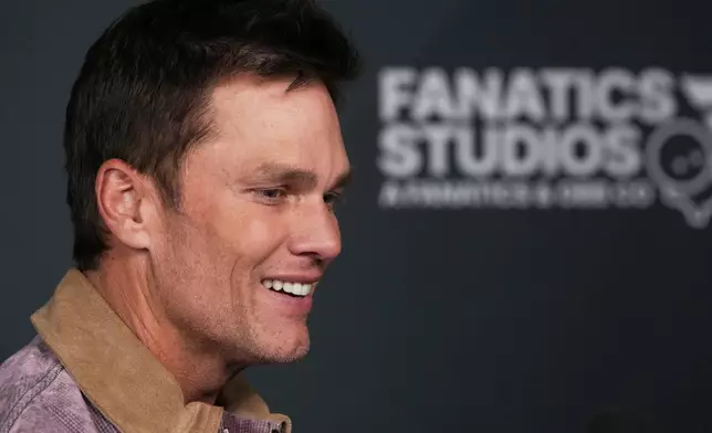 Tom Brady arrives at the launch party for Fanatics Studio, a global studio for sports entertainment, on Tuesday, Jan. 13, 2026, at the Intuit Dome in Inglewood, Calif. (AP Photo/Chris Pizzello)