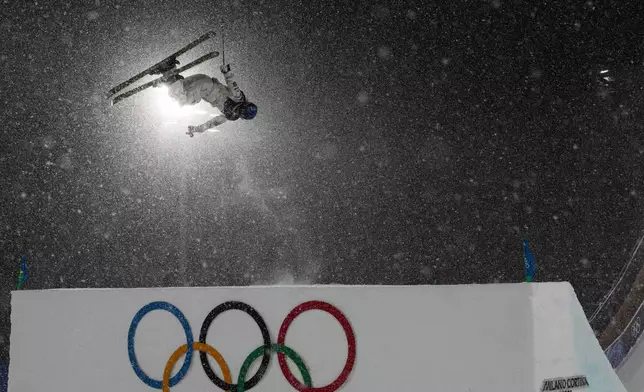 China's Eileen Gu practices before the women's freestyle skiing big air finals at the 2026 Winter Olympics, in Livigno, Italy, Monday, Feb. 16, 2026. (AP Photo/Abbie Parr)