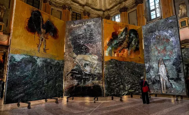 A view of the presentation of Anselm Kiefer's exhibition Le Alchimiste at Palazzo Reale, part of the official cultural programme for the 2026 Winter Olympics, in Milan, Italy, Tuesday, Feb. 3, 2026. (Claudio Furlan/LaPresse via AP)