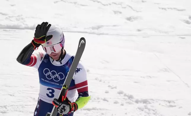 United States' Ryan Cochran Siegle celebrates at the finish area of an alpine ski, men's super-G race, at the 2026 Winter Olympics, in Bormio, Italy, Wednesday, Feb. 11, 2026. (AP Photo/Rebecca Blackwell)