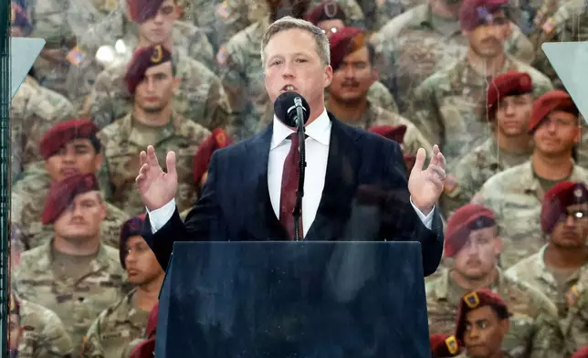 FILE - U.S. Army Secretary Dan Driscoll speaks at the America 250 celebration at Fort Bragg in Fayetteville, N.C., June 10, 2025. (AP Photo/Karl DeBlaker, File)