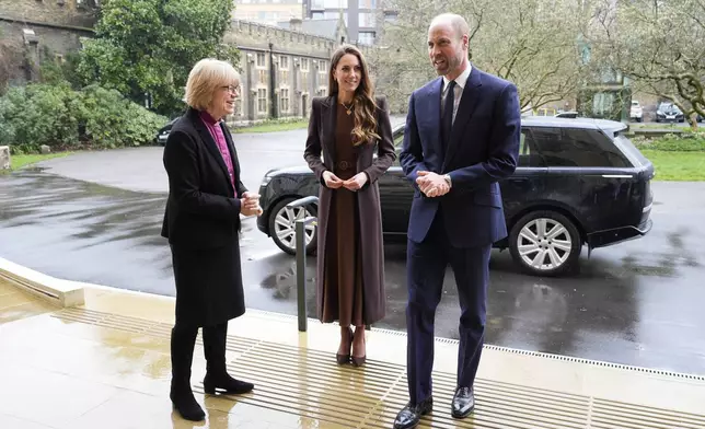 Britain's Prince William and Kate, Princess of Wales meet Archbishop of Canterbury Dame Sarah Mullally at Lambeth Palace, London, Thursday Feb. 5, 2026. (Aaron Chown/Pool Photo via AP)