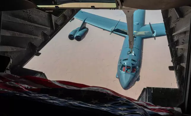 FILE - This photo released by the U.S. Air Force shows a B-52H Stratofortress approaching a KC-10 Extender for refueling over the Middle East, Sept. 4, 2022. (U.S. Air Force/Staff Sgt. Shannon Bowman, via AP, File)
