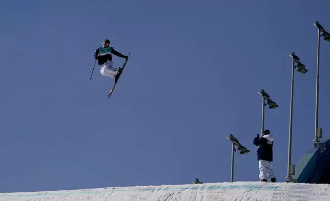 FILE - United States' Colby Stevenson trains for the men's freestyle skiing big air competition at the 2022 Winter Olympics, Sunday, Feb. 6, 2022, in Beijing. (AP Photo/Jae C. Hong, File)