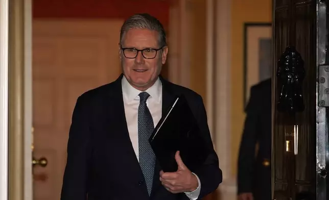 Britain's Prime Minister Keir Starmer leaves 10 Downing Street in London, Monday, Feb. 9, 2026.(AP Photo/Alberto Pezzali)