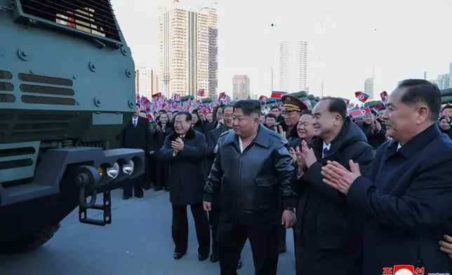 In this photo provided by the North Korean government, its leader Kim Jong Un attends a military ceremony in Pyongyang, North Korea, Wednesday, Feb. 18, 2026. Independent journalists were not given access to cover the event depicted in this image distributed by the North Korean government. The content of this image is as provided and cannot be independently verified. Korean language watermark on image as provided by source reads: "KCNA" which is the abbreviation for Korean Central News Agency. (Korean Central News Agency/Korea News Service via AP)