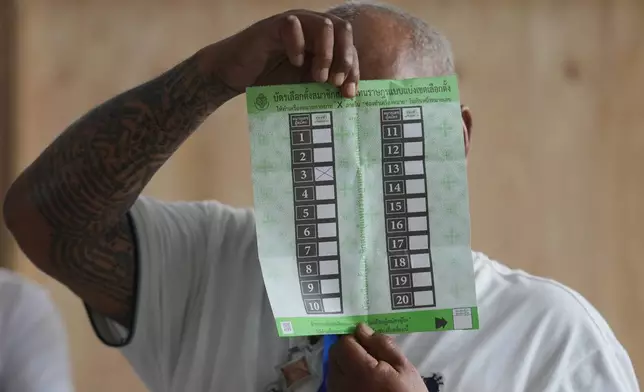 A Thai officer counts ballots after closing a polling station in Bangkok, Thailand, Sunday, Feb. 8, 2026. (AP Photo/Sakchai Lalit)