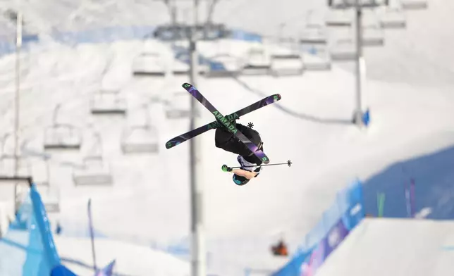 Finland's Kuura Koivisto competes during men's freestyle skiing slopestyle qualifications at the 2026 Winter Olympics, in Livigno, Italy, Saturday, Feb. 7, 2026. (AP Photo/Lindsey Wasson)