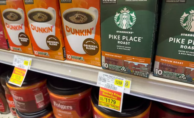 Coffee is for sale at a grocery store Monday, Feb. 9, 2026, in Chicago. (AP Photo/Erin Hooley)