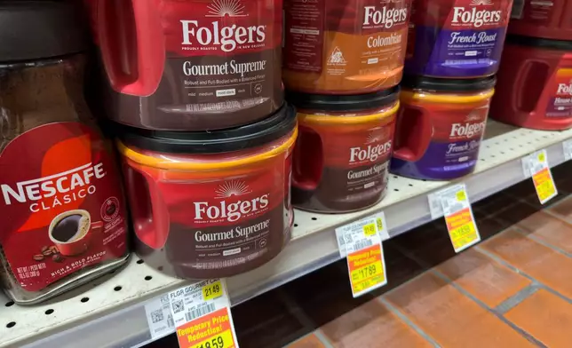 Coffee is for sale at a grocery store Monday, Feb. 9, 2026, in Chicago. (AP Photo/Erin Hooley)