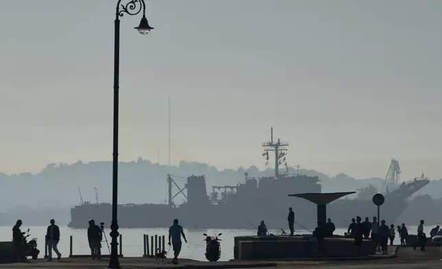 The Mexican Navy ship Papaloapan arrives, carrying aid according to the Mexican government, at Havana Bay, Cuba, Thursday, Feb. 12, 2026. (AP Photo/Ramon Espinosa)