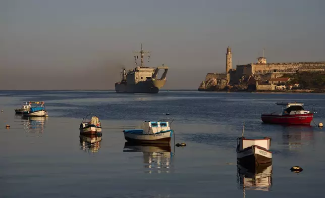 The Mexican Navy ship Papaloapan, carrying aid according to the Mexican government, arrives to Havana Bay, Cuba, Thursday, Feb. 12, 2026. (AP Photo/Ramon Espinosa)