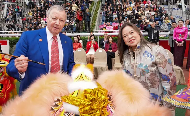 The Hon Rosanna Law, Secretary for Culture, Sports and Tourism of the Government of the Hong Kong Special Administrative Region (right); and Winfried Engelbrecht-Bresges, Chief Executive Officer of The Hong Kong Jockey Club (left), at the opening ceremony of the 2026 Year of the Horse Raceday. Photo source: the Hong Kong Jockey Club
