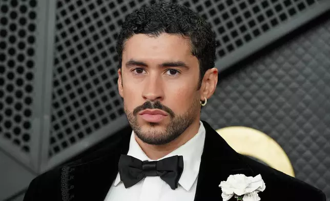 Bad Bunny arrives at the 68th annual Grammy Awards on Sunday, Feb. 1, 2026, in Los Angeles. (Photo by Jordan Strauss/Invision/AP)