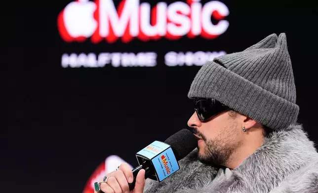 Apple Music Super Bowl LX Halftime Show performer Bad Bunny speaks during a news conference, Thursday, Feb. 5, 2026, in San Francisco ahead of the NFL Super Bowl 60 football game between the Seattle Seahawks and the New England Patriots. (AP Photo/Godofredo A. Vásquez)