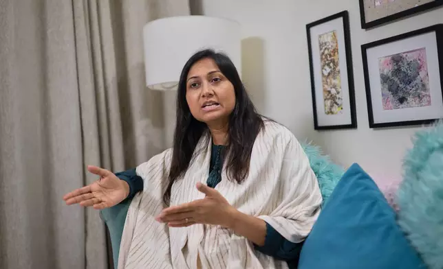 Roksana Anzuman Nicole, a popular Dhaka talk-show host, talks to The Associated Press in Dhaka, Bangladesh, Feb. 5, 2026. (AP Photo/Mahmud Hossain Opu)