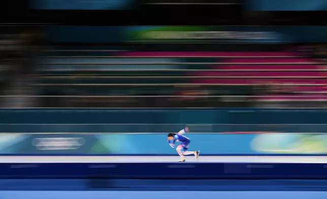 Brittany Bowe of the U.S. practices ahead of the women's 1,500 meters speedskating race at the 2026 Winter Olympics, in Milan, Italy, Feb. 9, 2026. (AP Photo/Antonio Calanni, File)