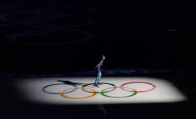 Nadezhda Morozova of Kazakhstan warms up prior to competing in the women's 5,000 meters speedskating race at the 2026 Winter Olympics, in Milan, Italy, Feb. 12, 2026. (AP Photo/Ben Curtis, File)