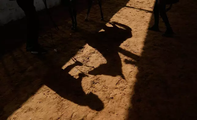 A horse handler prepares his horse during the 18th Palestine Championship for Purebred Arabian Horses, in the West Bank city of Jericho, Thursday, Feb. 12, 2026. (AP Photo/Nasser Nasser)