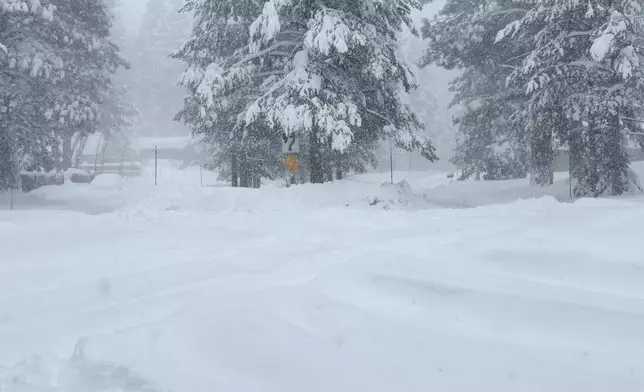 Snow falls on Tuesday, Feb. 17, 2026 in Truckee Calif. (AP Photos/Brooke Hess-Homeier)