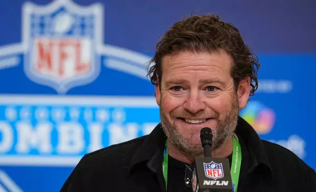 Seattle Seahawks general manager John Schneider speaks during a press conference at the NFL football scouting combine in Indianapolis, Tuesday, Feb. 24, 2026. (AP Photo/Michael Conroy)