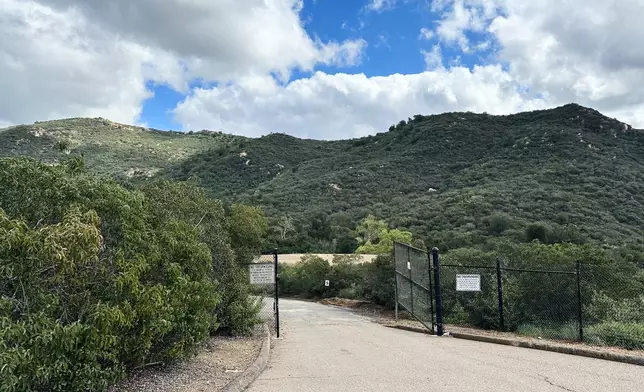 The entrance to the city's firing range is shown on Wednesday, Feb. 18, 2026 in Escondido, Calif. (AP Photo/Amy Taxin)