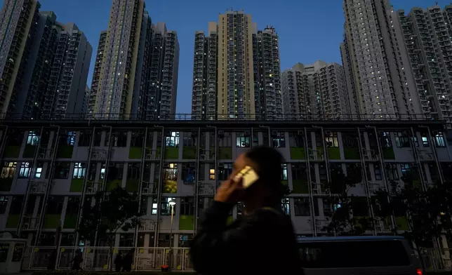 Transitional housing provided by the government, in Kai Tak district of Hong Kong, Monday, Feb. 2, 2026. (AP Photo/Chan Long Hei)